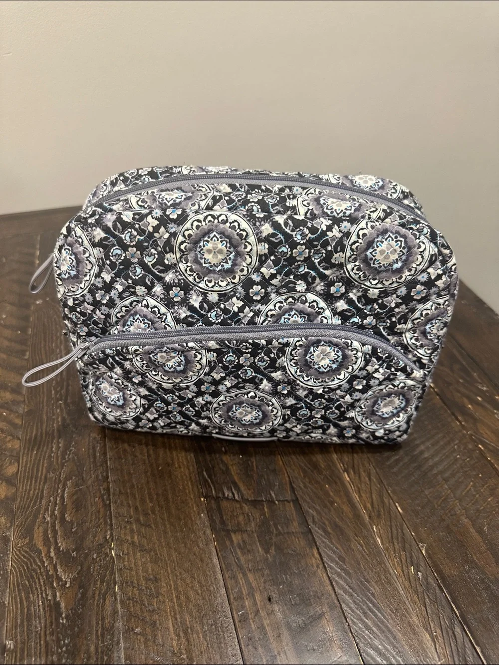 Vera Bradley Quilted Medallion Cosmetic Pouch - Gray Blue Floral